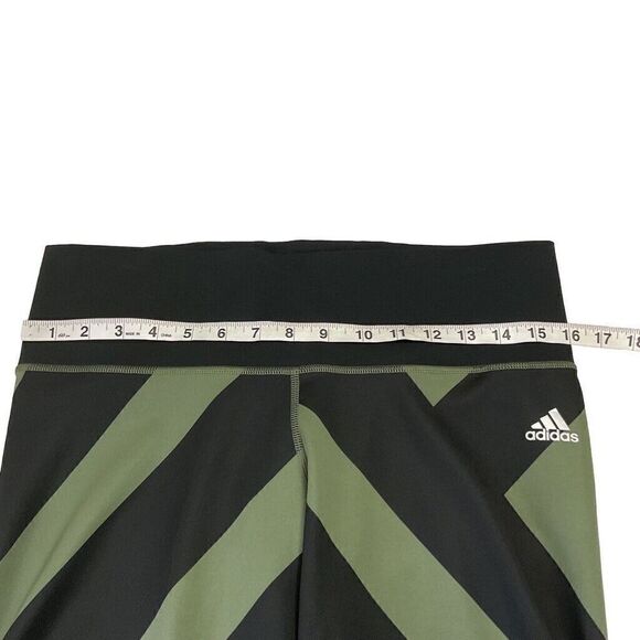 Adidas Mid Rise Cropped Leggings Womens Large 14/16 Army Green & Black - Picture 6 of 8